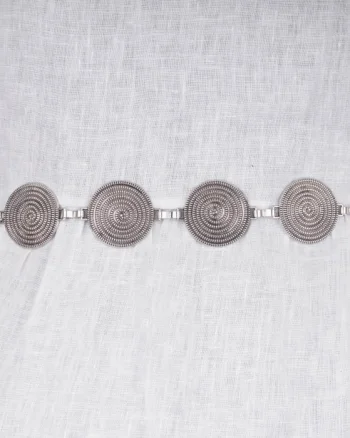 Curea flexibila cu cercuri metalice argintii de 4 cm cu lant metalic prelungitor