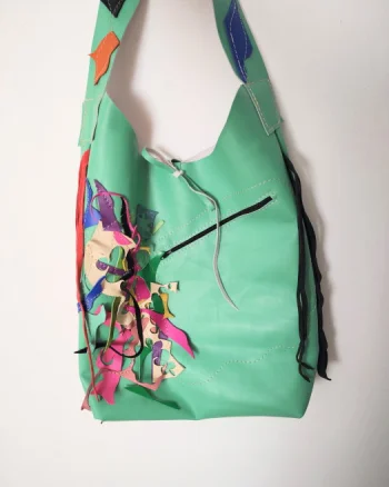Geanta hobo din piele naturala,  multicolora ,unicat