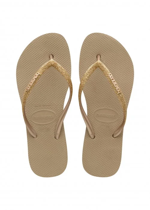 Papuci Havaianas cu talpa groasa din cauciuc natural,  bej cu glitter