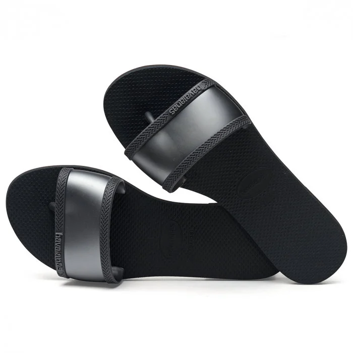 Papuci Havaianas slim din cauciuc natural cu banda gri si negru