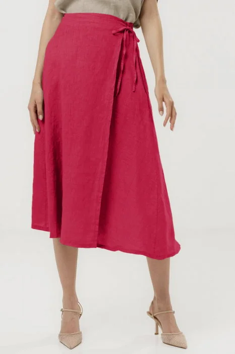 Fusta midi in stil petrecut din in, fucsia