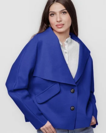 Jacheta scurta oversize, din stofa albastra