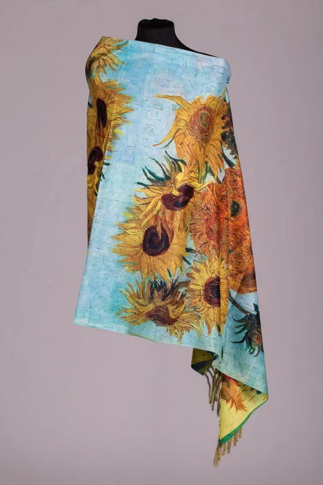 Esarfa cashmere cu doua fete imprimata cu reproducere dupa    Floarea Soarelui   de Van Gogh