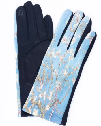 Manusi dama, textil cu imprimeu inspirat dintr-o pictura    Migdal Inflorind   a lui Vincent Van Gogh