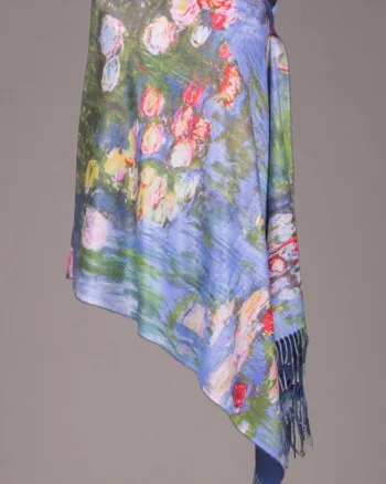 Esarfa cashmere cu imprimeu reproducere dupa    Nuferii   de Claude Monet