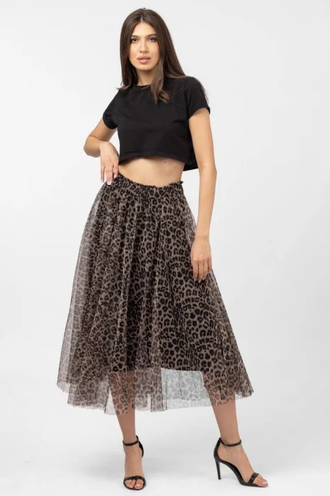 Fusta clos din tulle animal print