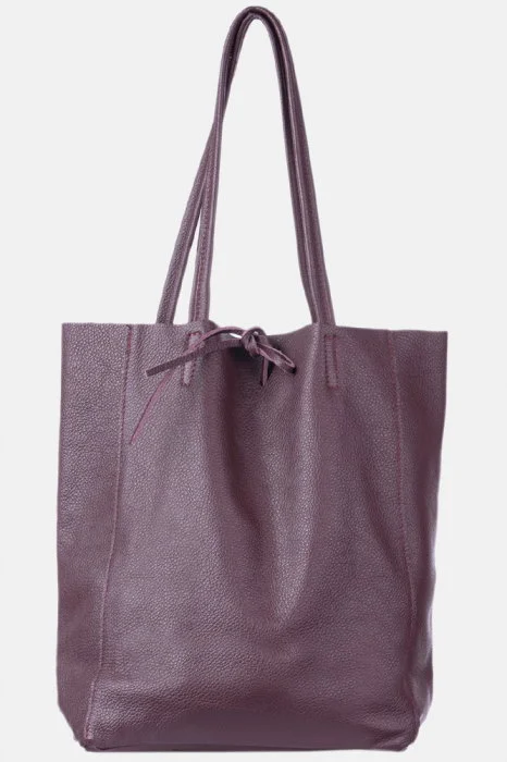 Geanta shopper visiniu din piele naturala, cu fermoar