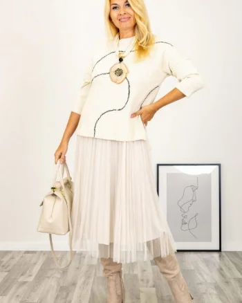 Rochie suprapusa din tulle plisat, cu puloveras, ivoire