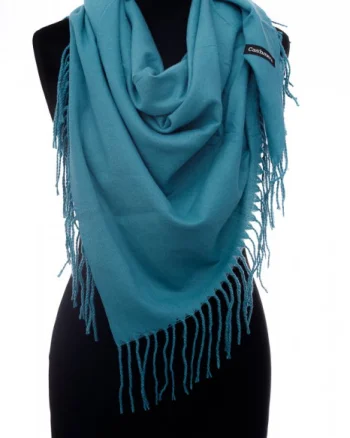 Esarfa turcoaz patrata din material gros tip cashmere