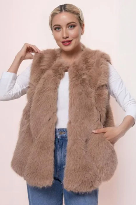 Vesta din blanita ecologica camel, super pufoasa
