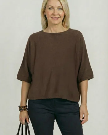 Pulover versatil cu maneca fluture din vascoza, maro