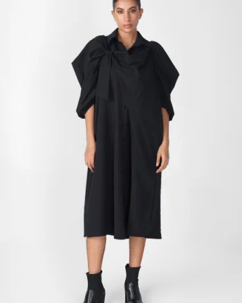 Rochie neagra oversize cu maneci bufante si ample