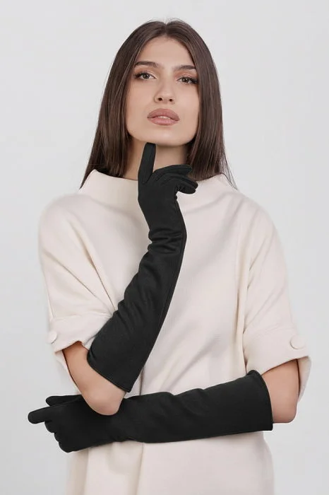 Manusi dama foarte lungi si simple din material textil catifelat negru