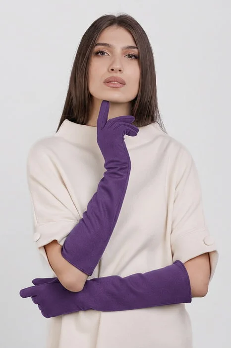 Manusi dama foarte lungi si simple din material textil catifelat mov