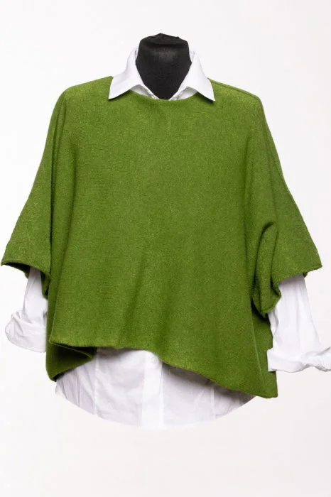Pulover versatil cu maneca fluture din vascoza, verde olive