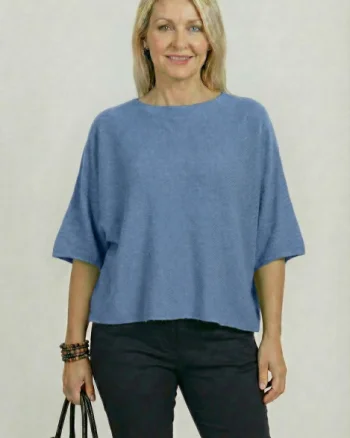 Pulover versatil cu maneca fluture din vascoza, albastru jeans