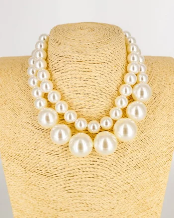 Colier scurt dublu cu perle mari ,   elegant si statement