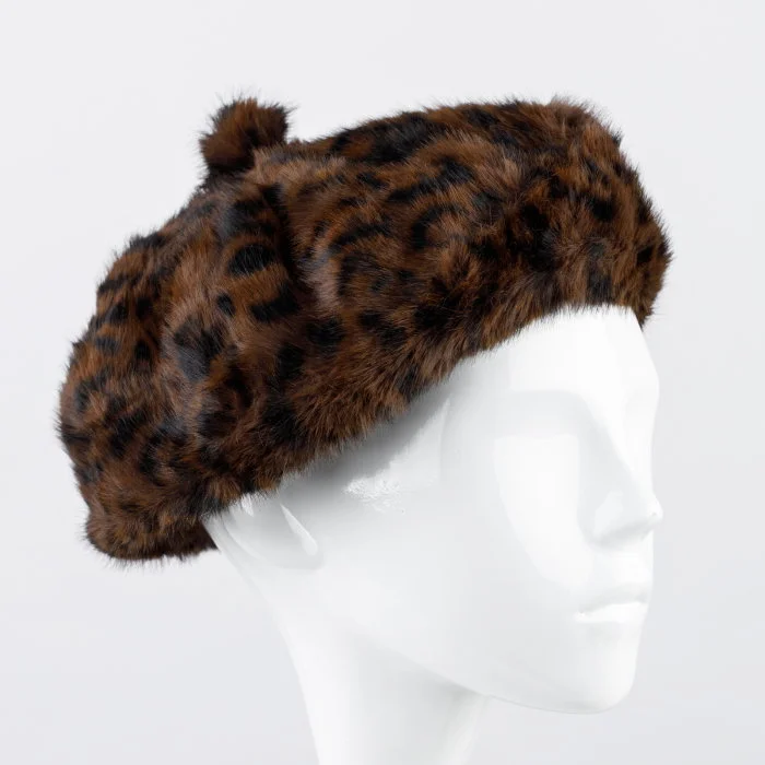 Bereta frantuzeasca din blanita si interior matlasat, animal print maro