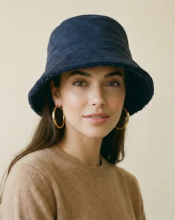 Palarie clos reversibila cu o fata blanita si o fata catifelata, bleumarin