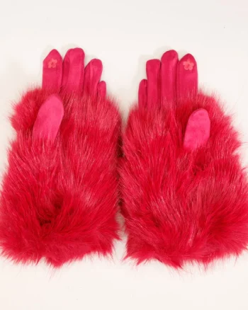 Manusi dama din material textil catifelat si suprapunere de blanita, fucsia