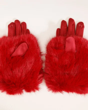Manusi dama din material textil catifelat si suprapunere de blanita, bordo