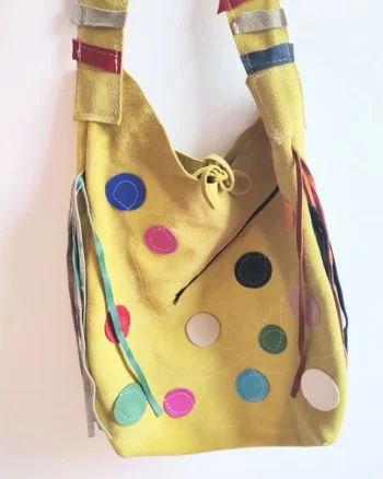 Geanta galbena handmade ,cu bulinute colorate ,unicat