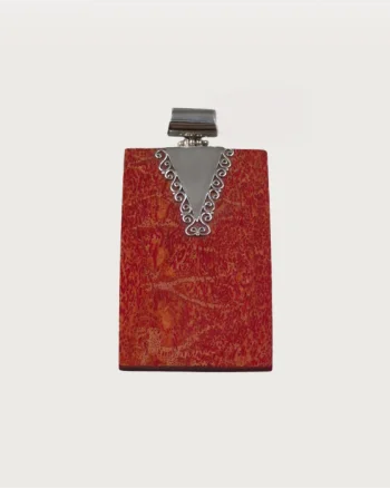 Pandantiv rectangular din argint 925 cu coral, design statement