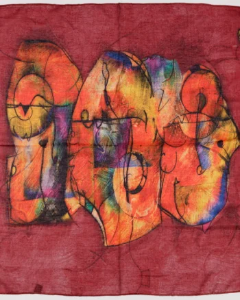 Esarfa tip batic din bumbac, cu imprimeu grafic abstract pe fond bordo