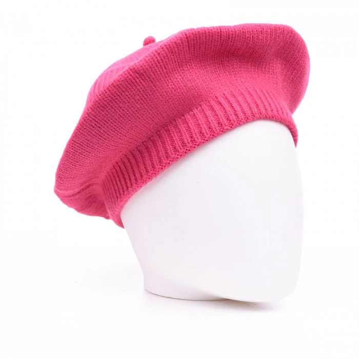 Bereta fucsia cu model tricotaj simplu cu clini, din lana