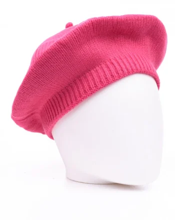 Bereta fucsia cu model tricotaj simplu cu clini, din lana