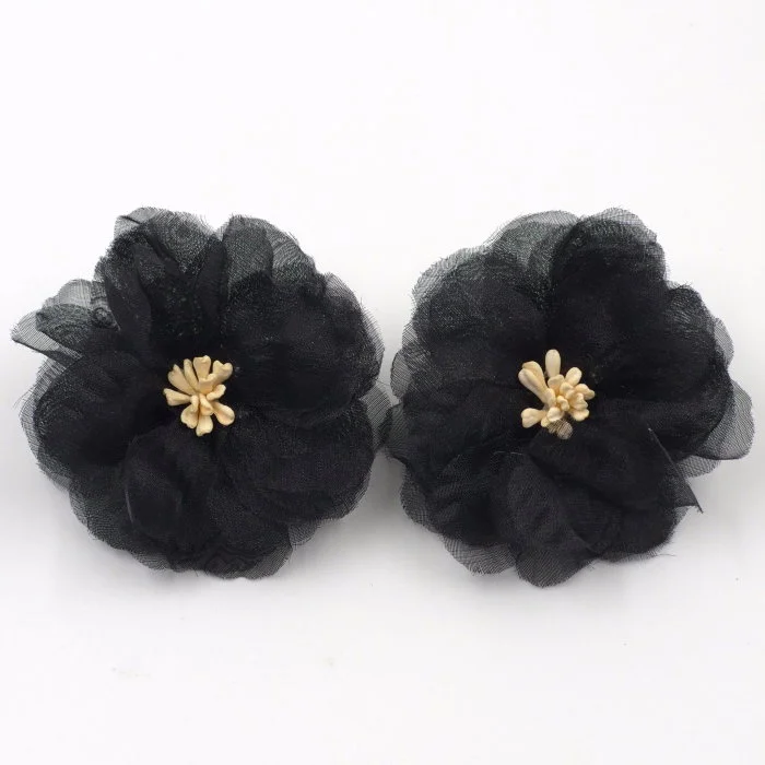Cercei statement floare din voal negru