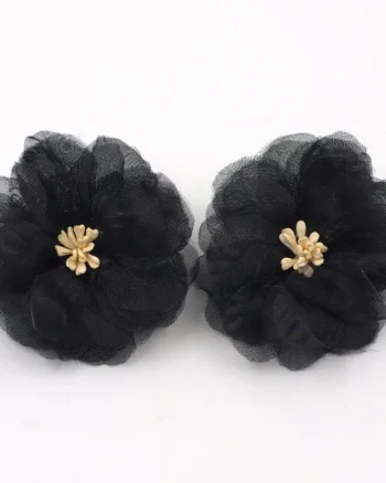 Cercei statement floare din voal negru