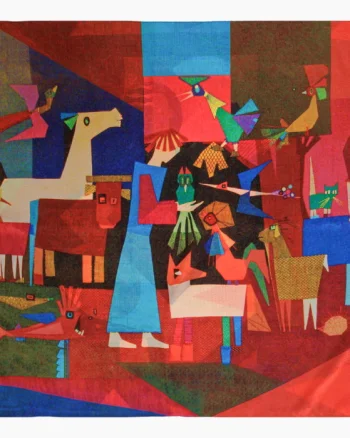 Esarfa premium din matase cu dubla fata, imprimeu in stil cubist Picasso