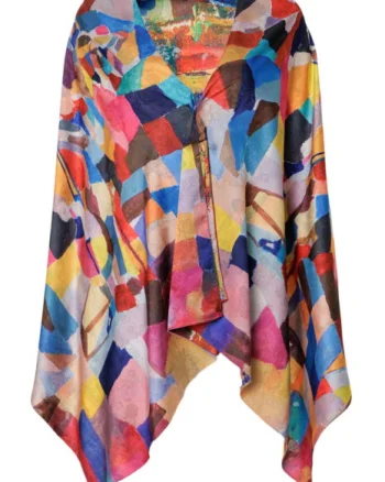 Esarfa dreptunghiulara premium cu doua fete, din matase, cu imprimeu multicolor abstract