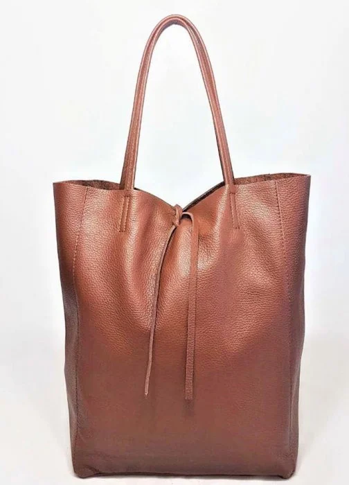Geanta shopper caramizie din piele naturala