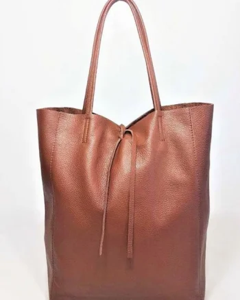 Geanta shopper caramizie din piele naturala