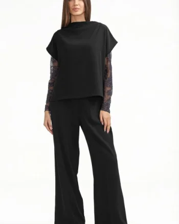 Pantaloni eleganti cu croiala dreapta, lejera, negri