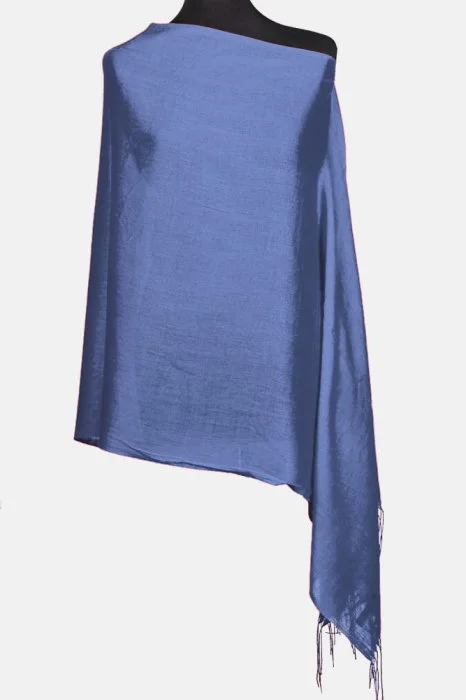 Esarfa albastru jeans din cashmere subtire dreptunghiulara