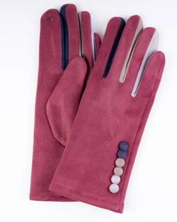 Manusi dama textil bordo clasice cu nasturi colorati