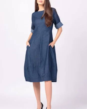 Rochie lalea cambrata, cu fermoar, din denim albastru, subtire