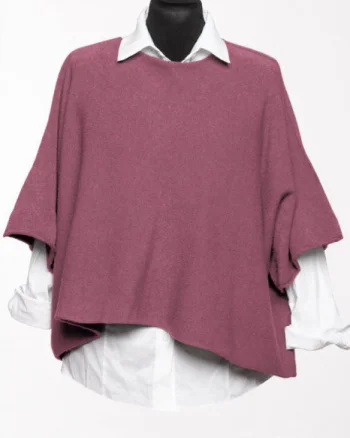 Pulover versatil cu maneca fluture din vascoza, roz inchis