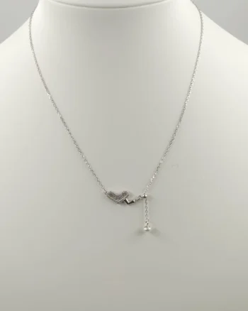 Set colier cu lant din argint 925 si pandant doua inimi si perla fina