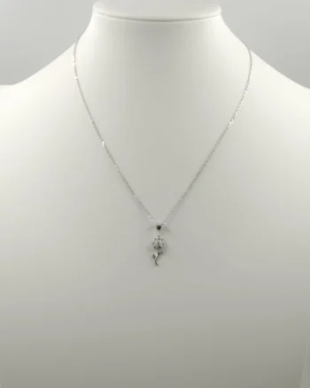 Set colier cu lant din argint 925 si pandant lalea cu sidef alb si pietre fine din cubic zirconia