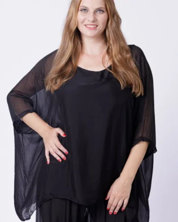 Bluza din matase si vascoza in colturi, neagra