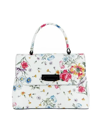 Geanta din piele alba cu imprimeu floral 8959 124