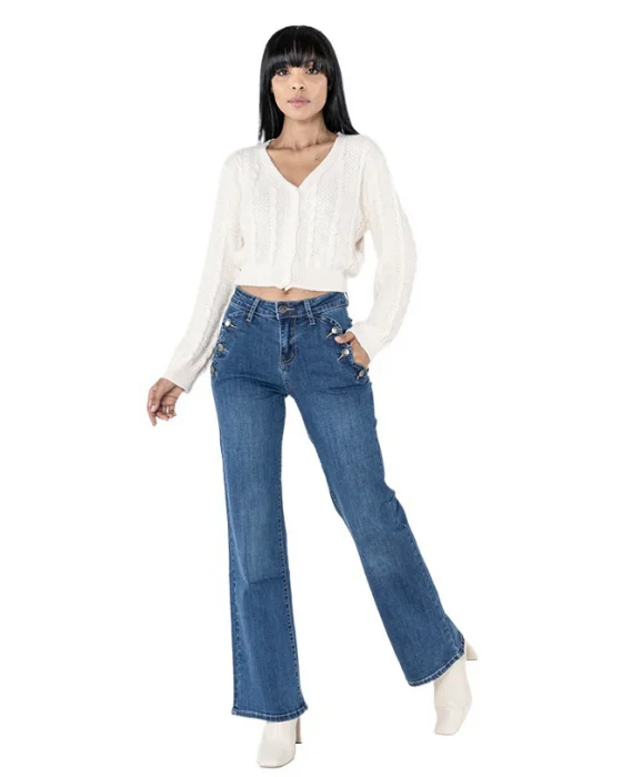 Blugi dama evazati Nina Carter albastru inchis P195-1 M10