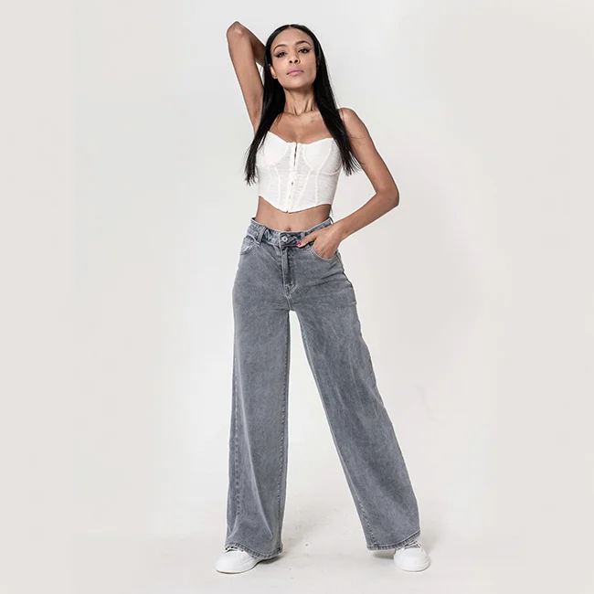 Blugi dama wide leg Nina Carter gri YY300-7 M10