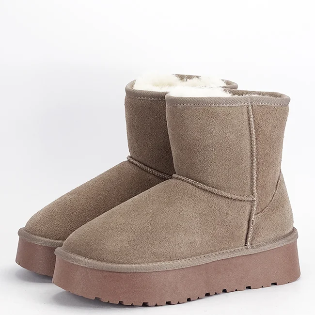 Cizme scurte kaki deschis din piele naturala W5825 110