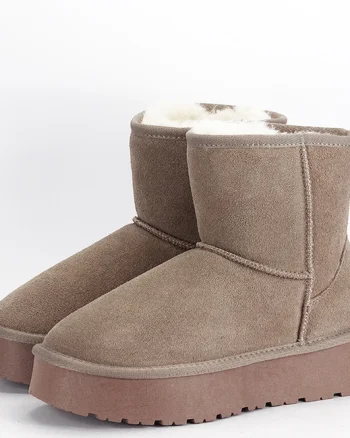 Cizme scurte kaki deschis din piele naturala W5825 110