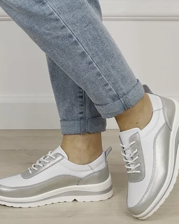 Sneakers albi argintii din piele naturala 5090 M6
